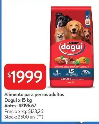 Walmart Alimento para perros adultos dogui x 15 kg oferta