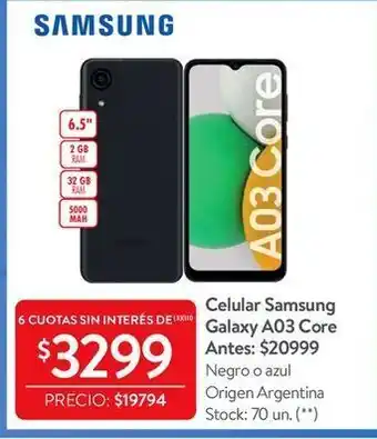 Walmart Celular samsung galaxy a03 core oferta
