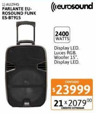 Cetrogar Parlante eurosound funk 15" es-bt915 oferta