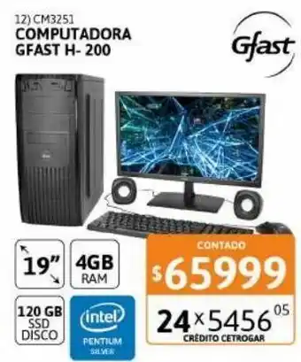 Cetrogar Computadora gfast h-200 i4120w19 4gb/120ssd + monitor 19” + teclado + mouse + parlantes + cable 220v oferta