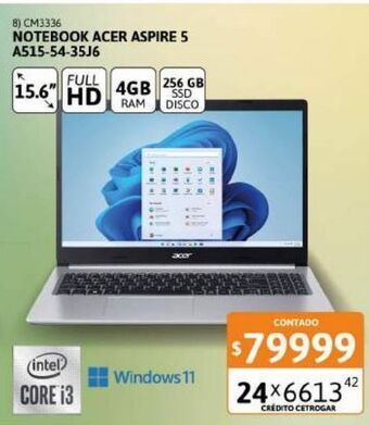 Cetrogar Notebook acer a515-54 ips ici3 10110u 4gb 256ssd oferta