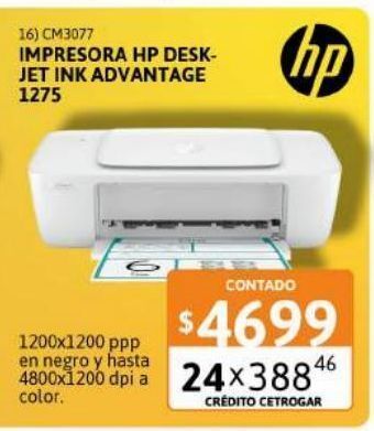 Cetrogar Impresora hp deskjet ink advantage 1275 oferta