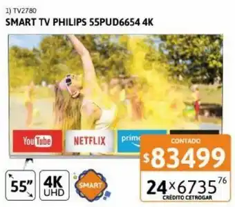 Cetrogar Smart tv 55" philips 55pud6654 4k oferta