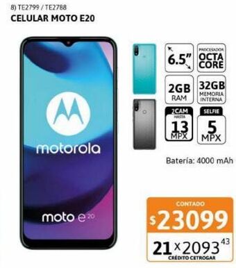 Cetrogar Celular motorola e20 6,5" 2/32 azul oferta