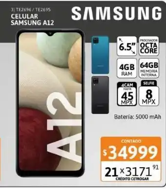 Cetrogar Celular samsung a12 4/64gb 45mp azul oferta