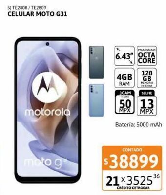 Cetrogar Celular motorola g31 6,43" 4/128 13mp azul oferta