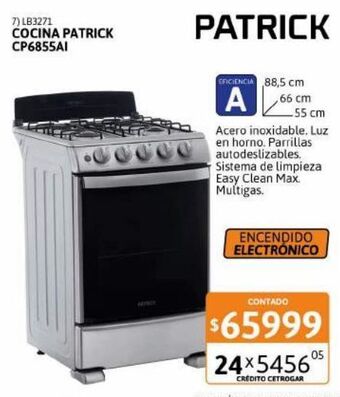 Cetrogar Cocina patrick cp6855ai 55cm luz/encendido ix oferta