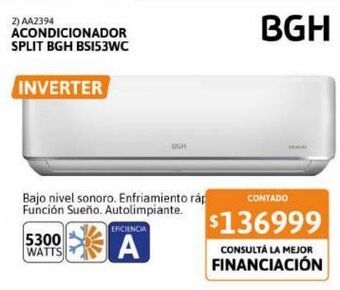 Cetrogar Aire acondicionado split bgh 5300w frío calor ea bsi53wc inverter oferta