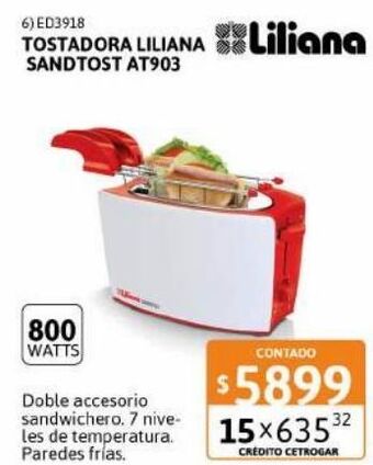 Cetrogar Tostadora liliana sandtost at903 800w oferta