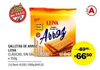 Atomo Conviene Arroz Galletas De leiva Clásicas, Sin Sal o Dulces x 150g oferta