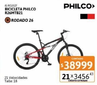 Cetrogar Bicicleta philco vertical r26mtb21v t18 acero fd negra oferta