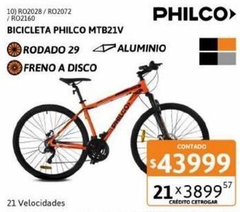 Cetrogar Bicicleta mountain bike r29 philco 21 velocidades negro y naranja oferta