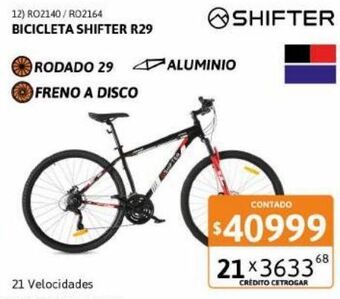 Cetrogar Bicicleta shifter mountain bike r29 21v negra y roja oferta