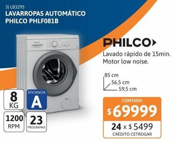 Cetrogar Lavarropas philco 8kg 1200rpm phlf081b cf oferta
