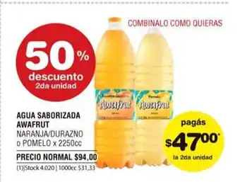 Atomo Conviene Awafruit Agua Saborizada Naranja/Durazno o Pomelo x 2250cc oferta