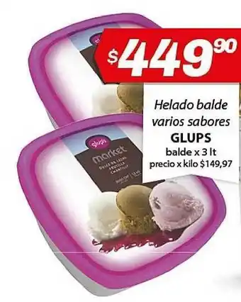 Almacor Glups Helado Balde Varios Sabores x 3lt oferta