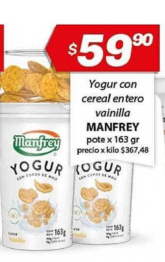 Almacor Manfrey Yogur Con Cereal Entero Vainilla Pote x 163gr oferta
