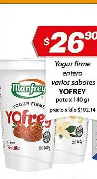 Almacor Manfrey Yofrey Yogur Firme Entero Varios Sabores 140gr oferta
