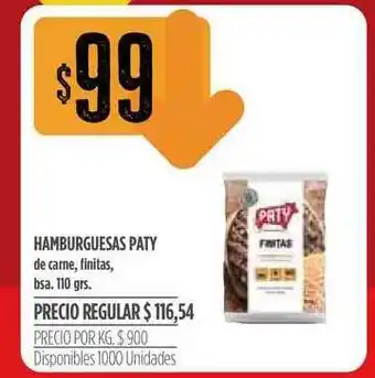 Supermercados Vea Paty Hamburguesas de Carne, Finitas 110grs. oferta