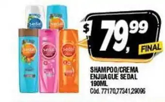 Supermercados Yaguar Sedal Shampoo/Crema Enjuague 190ml oferta