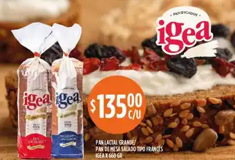 Supermercados Toledo Igea Pan Lacta Grande Pan De Mesa Salado Tipo Francés x 660gr oferta