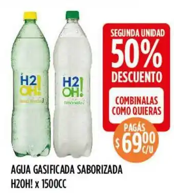 Supermercados Toledo H2oh! Agua Gasificada Saborizada x 1500cc oferta