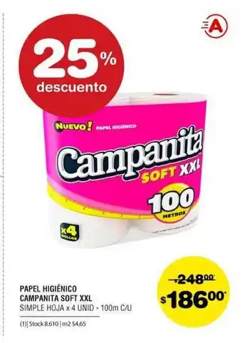 Atomo Conviene Campanita Soft XXL Simple Hoja Papel Higiénico x 4 unid - 100m c/u oferta