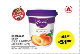 Atomo Conviene Emeth Mermelada Ciruela, Damasco O Durazno x 420g oferta