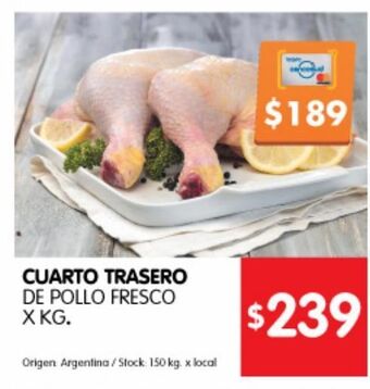 Disco Cuarto trasero de pollo fresco x kg oferta