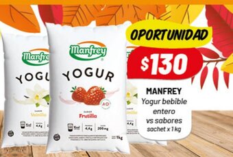Almacor Manfrey Yogur bebible entero vs sabores sachet x 1 kg oferta