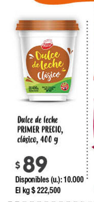 Cooperativa Obrera PRIMER PRECIO Dulce de leche, clásico, 400g oferta
