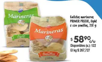 Cooperativa Obrera PRIMER PRECIO Galletas marinas, light o con semillas, 220g oferta