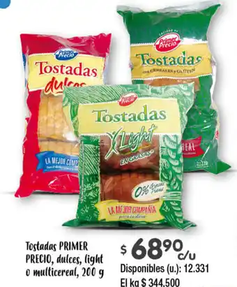 Cooperativa Obrera PRIMER PRECIO Tostadps, dulces, light o multicereal, 200g oferta