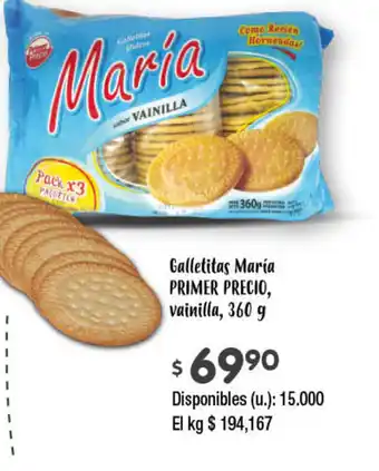 Cooperativa Obrera PRIMER PRECIO Galletitas Maria, vainilla, 360g oferta
