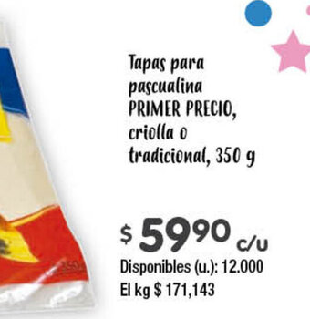 Cooperativa Obrera PRIMER PRECIO Tapas para pascualina, criolla o tradicional, 350g oferta