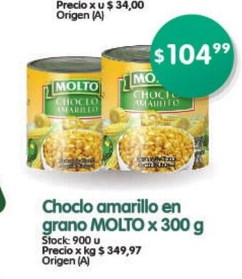 Supermercados Buenos Días Choclo amarillo en grano Molto x 300g oferta