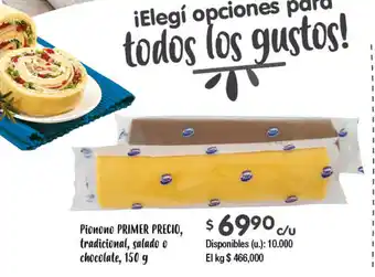 Cooperativa Obrera Pionono Primer Precio tradicional,salado o chocolate 150g oferta