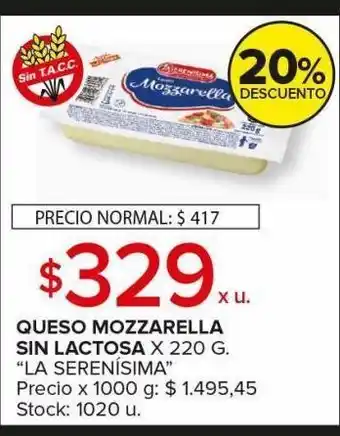 Carrefour Maxi Queso mozzarella sin lactosa la serenísima oferta