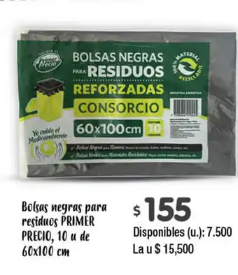 Cooperativa Obrera Bolsas negras para residuos Primer Precio, 60x100cm oferta