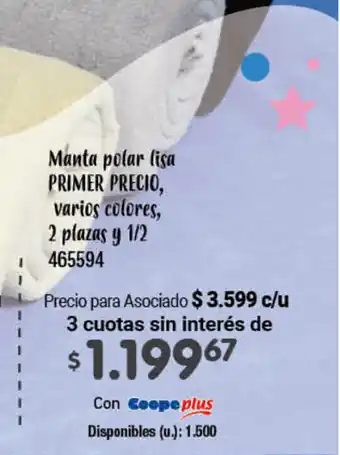 Cooperativa Obrera Manta polar lisa Precio Precio varios colores, 2 plazas y 1/2 oferta