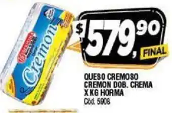 Supermercados Yaguar Queso Cremoso Cremon Dob. Crema x kg Horma oferta