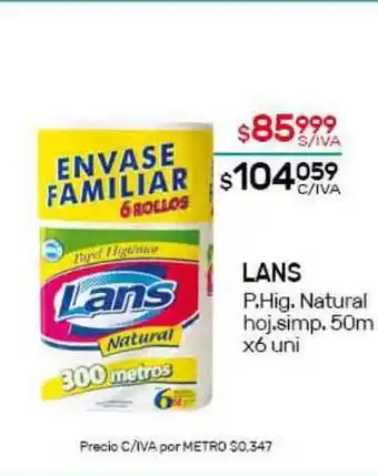 Nini Mayorista Lans P. Hig. Natural Hoj. Simp. 50m x 6 uni oferta
