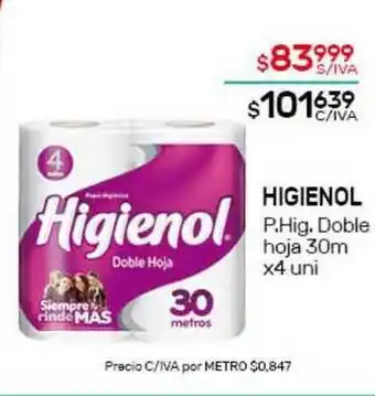 Nini Mayorista Higienol P. Hig. Doble Hoja 30m x 4 uni oferta