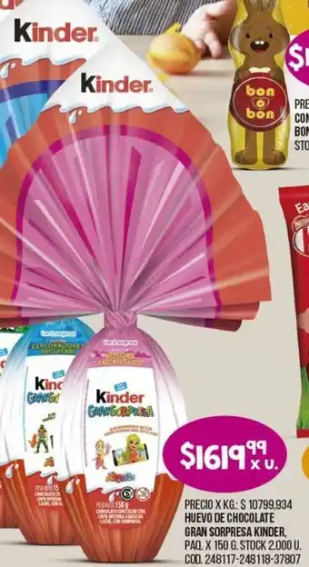 Coto Kinder Gran Sorpresa Huevo de Chocolate Paq. x 150 g. oferta