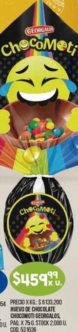 Coto Georgalos Chocomoti Huevo de Chocolate Paq. x 75 g. oferta