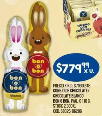 Coto Bon o Bon Conejo de Chocolate/Chocolate Blanco Paq. x 110 g. oferta