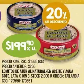 Coto Coto Lomitos de Atún Al Natural/En Aceite y Agua Lata x 165 g. oferta