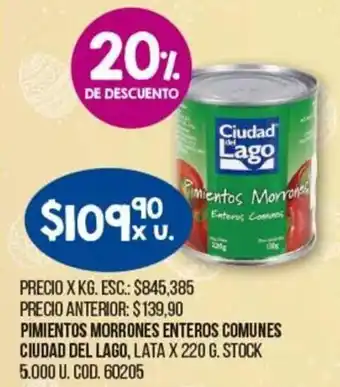 Coto Ciudad Del Lago Pimientos Morrones Enteros Comunes Lata x 220 g. oferta