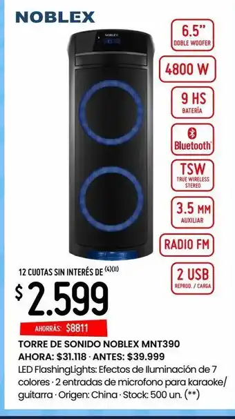 Changomas Torre de sonido noblex mnt390 oferta