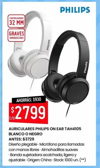 Walmart Auriculares philips on ear tah4105 blanco o negro oferta